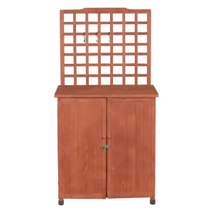 Outdoor Storage Solid Wood Cabinet Potting Bench with Hanging Lattice Trellis