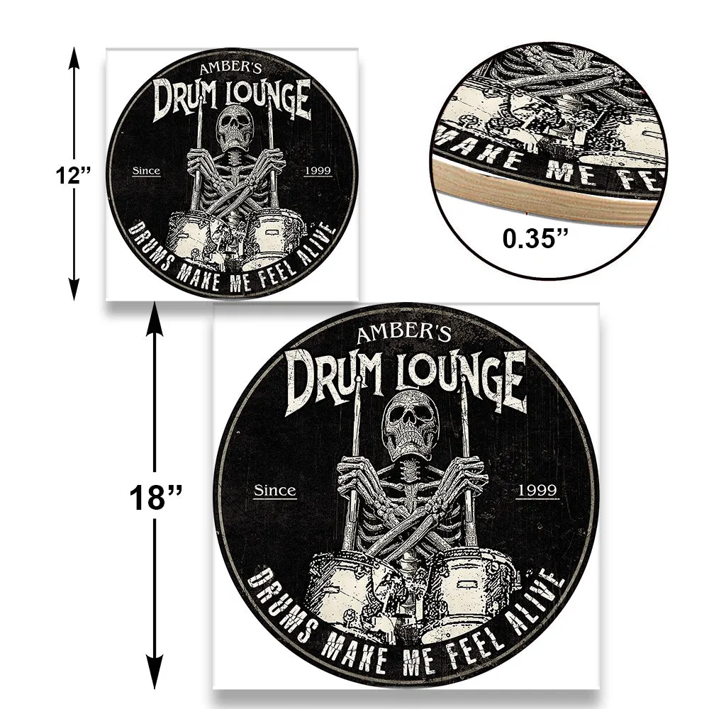 Personalized Drum Lounge Wood Round Sign