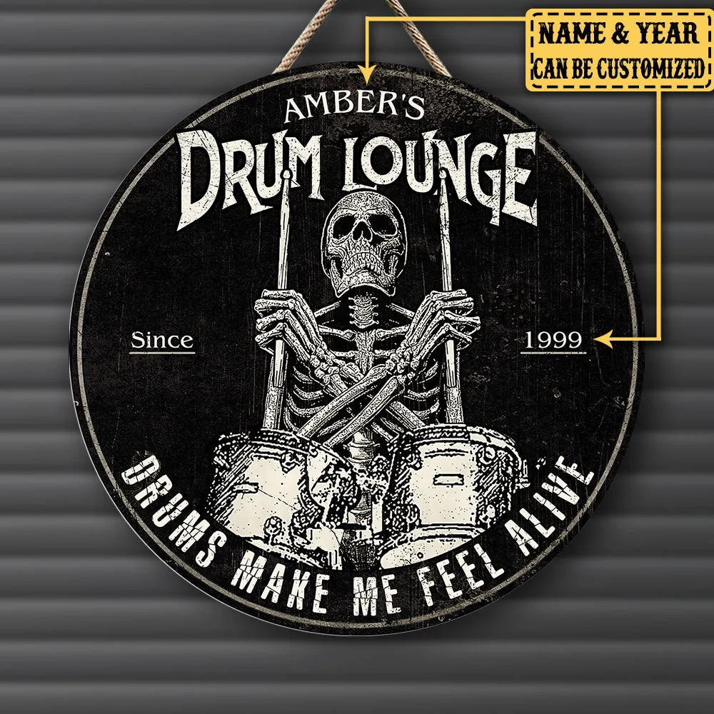 Personalized Drum Lounge Wood Round Sign