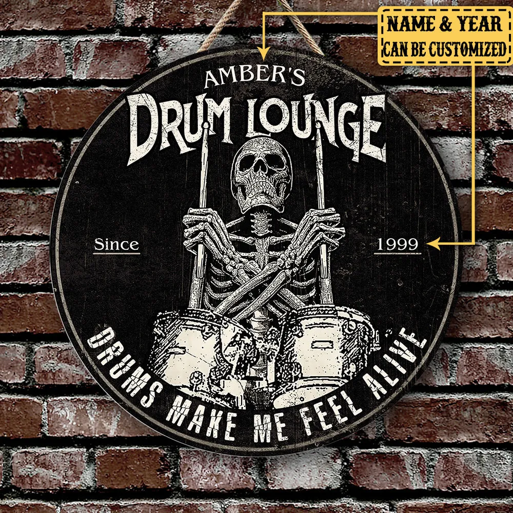 Personalized Drum Lounge Wood Round Sign
