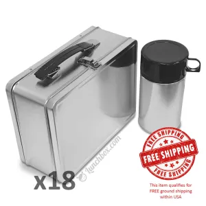 Plain Metal Lunch Boxes with Insulated Bottle - Case of 18