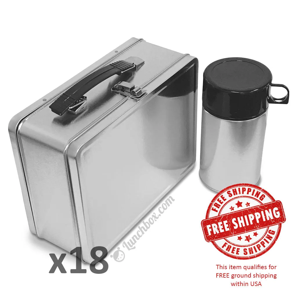 Plain Metal Lunch Boxes with Insulated Bottle - Case of 18