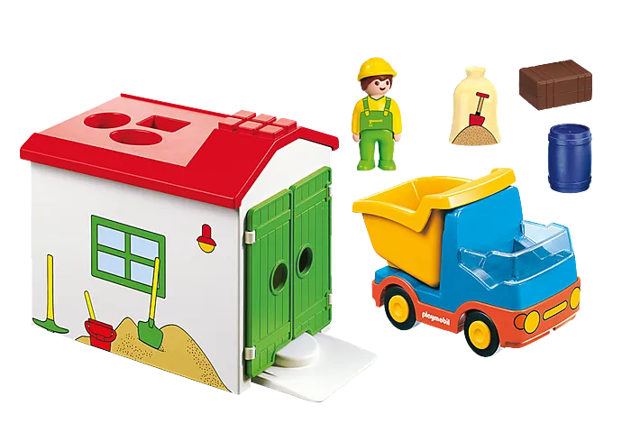 Playmobil 1.2.3 Construction Truck with Garage