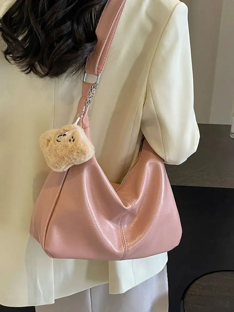 Plush Keychain Messenger Tote Bag