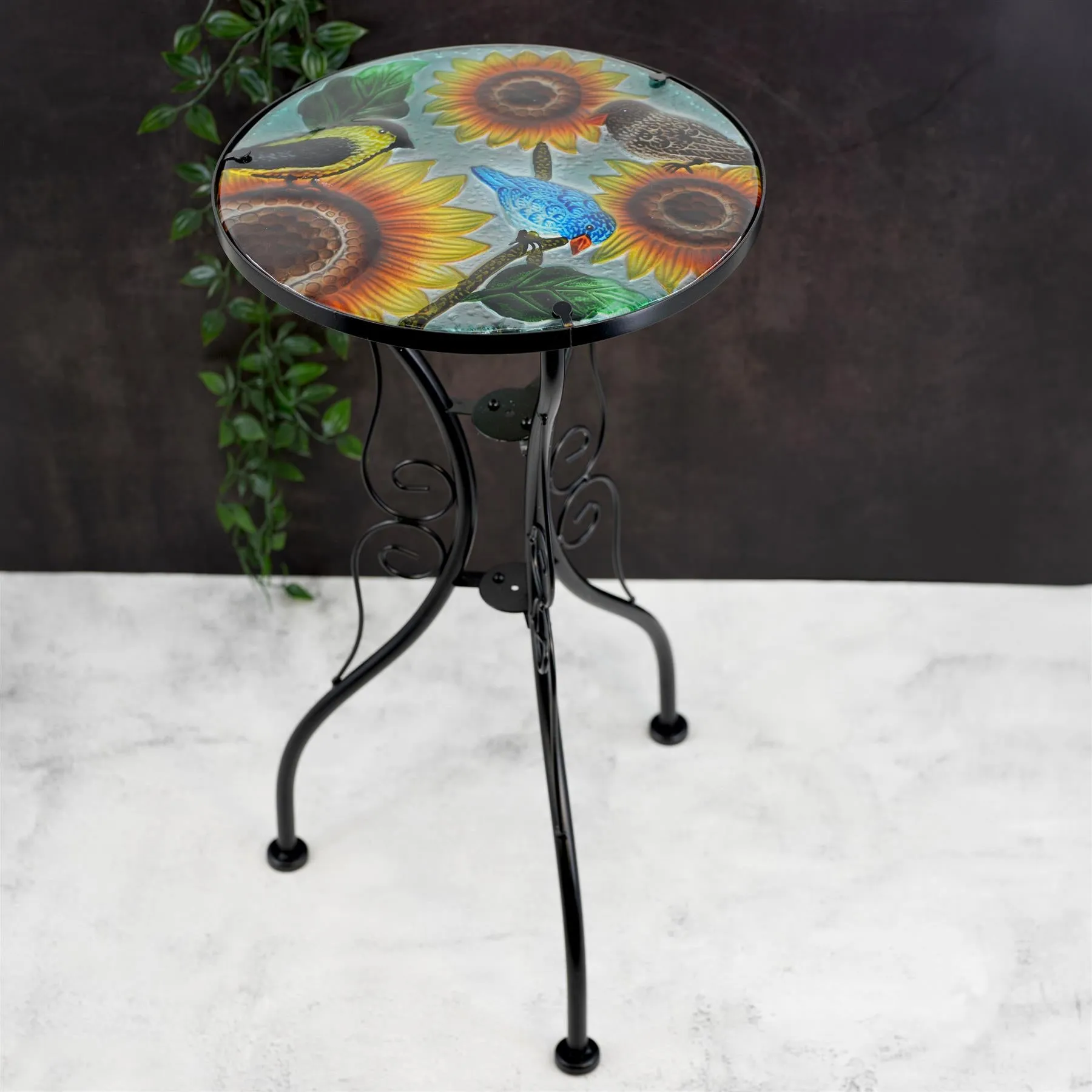 Round Side Mosaic Table With Sunflower Design