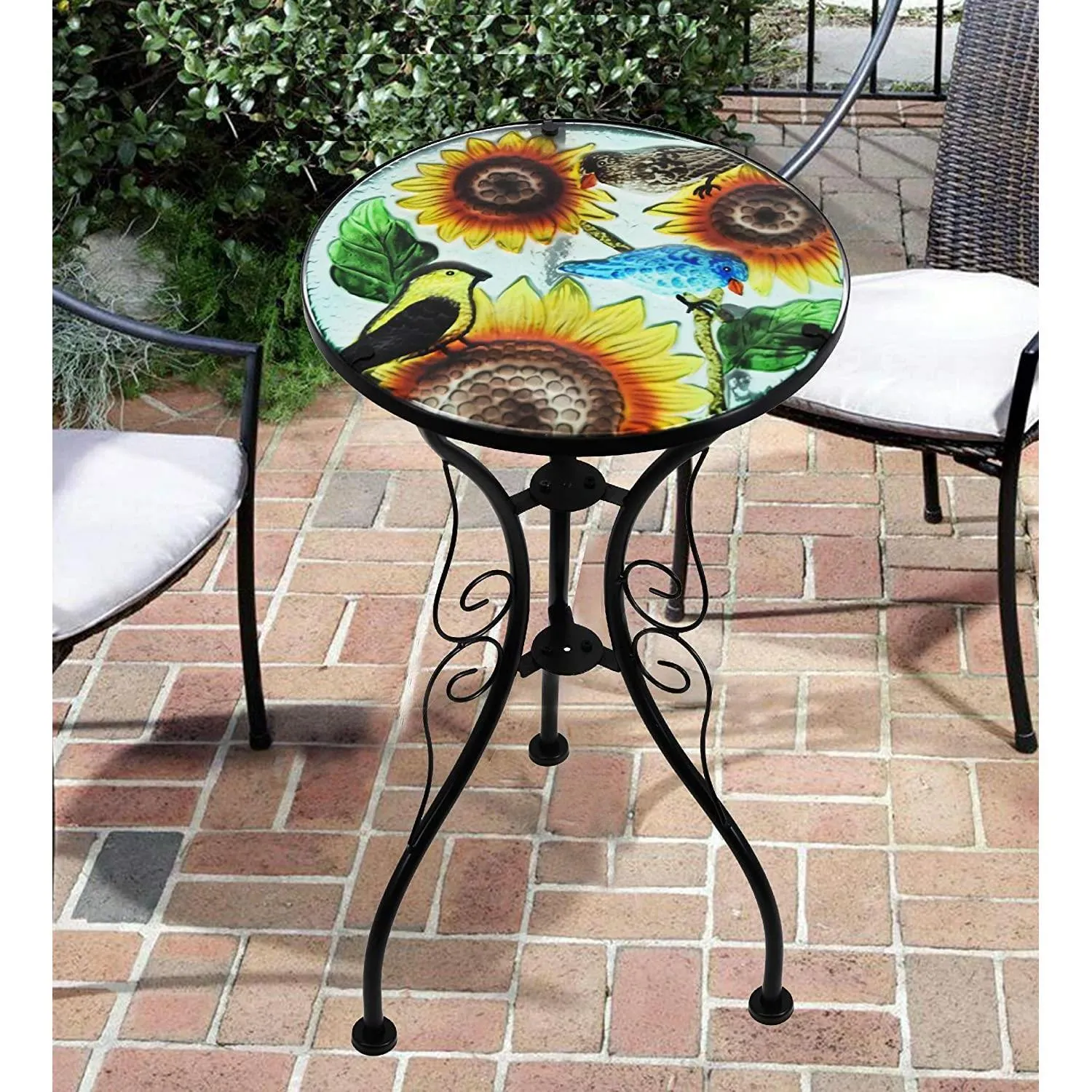 Round Side Mosaic Table With Sunflower Design