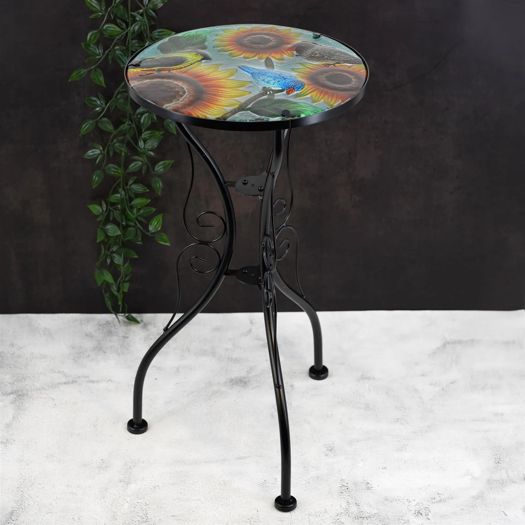 Round Side Mosaic Table With Sunflower Design