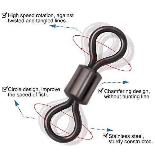 Shaddock Fishing 500pcs/box Size 2 4 6 8 10 Fishing Rolling Swivel High-Strength Stainless Steel Rolling Barrel Swivel Fishing Tackle-30Lb to 97 Lb