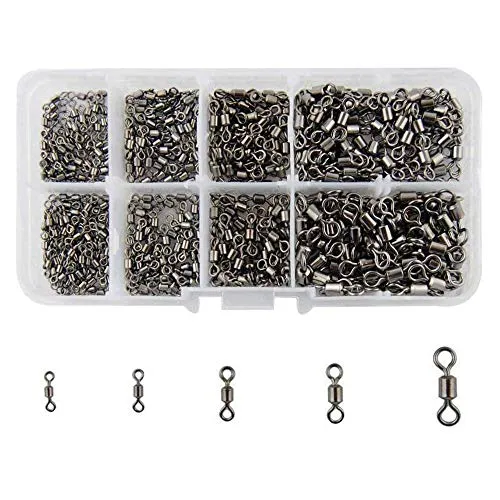 Shaddock Fishing 500pcs/box Size 2 4 6 8 10 Fishing Rolling Swivel High-Strength Stainless Steel Rolling Barrel Swivel Fishing Tackle-30Lb to 97 Lb