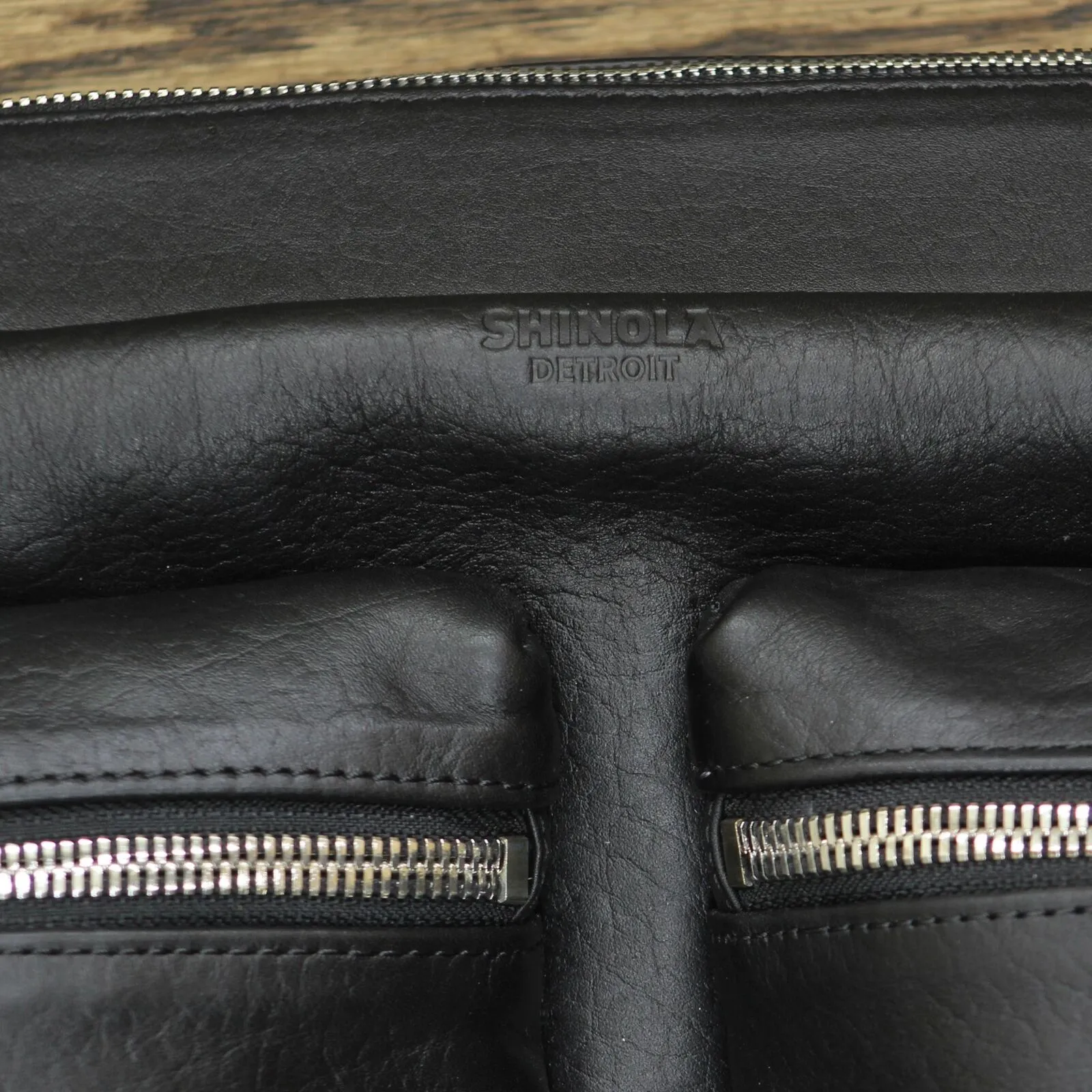 Shinola Zip Top Leather Messenger Camera Bag Black