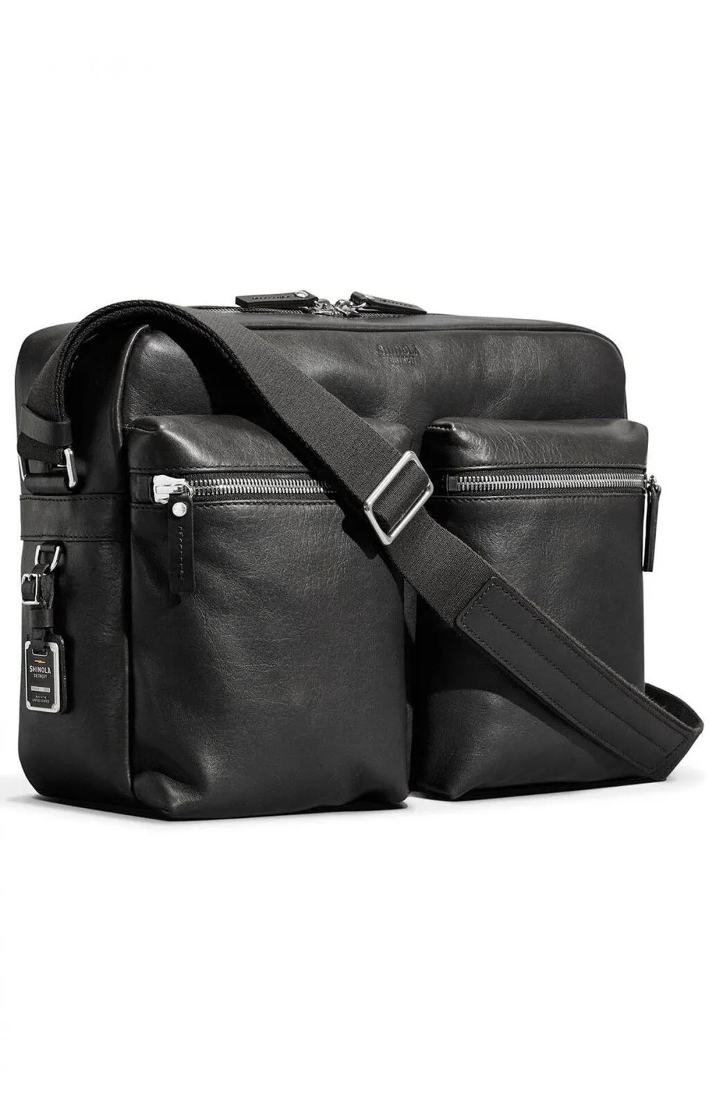 Shinola Zip Top Leather Messenger Camera Bag Black