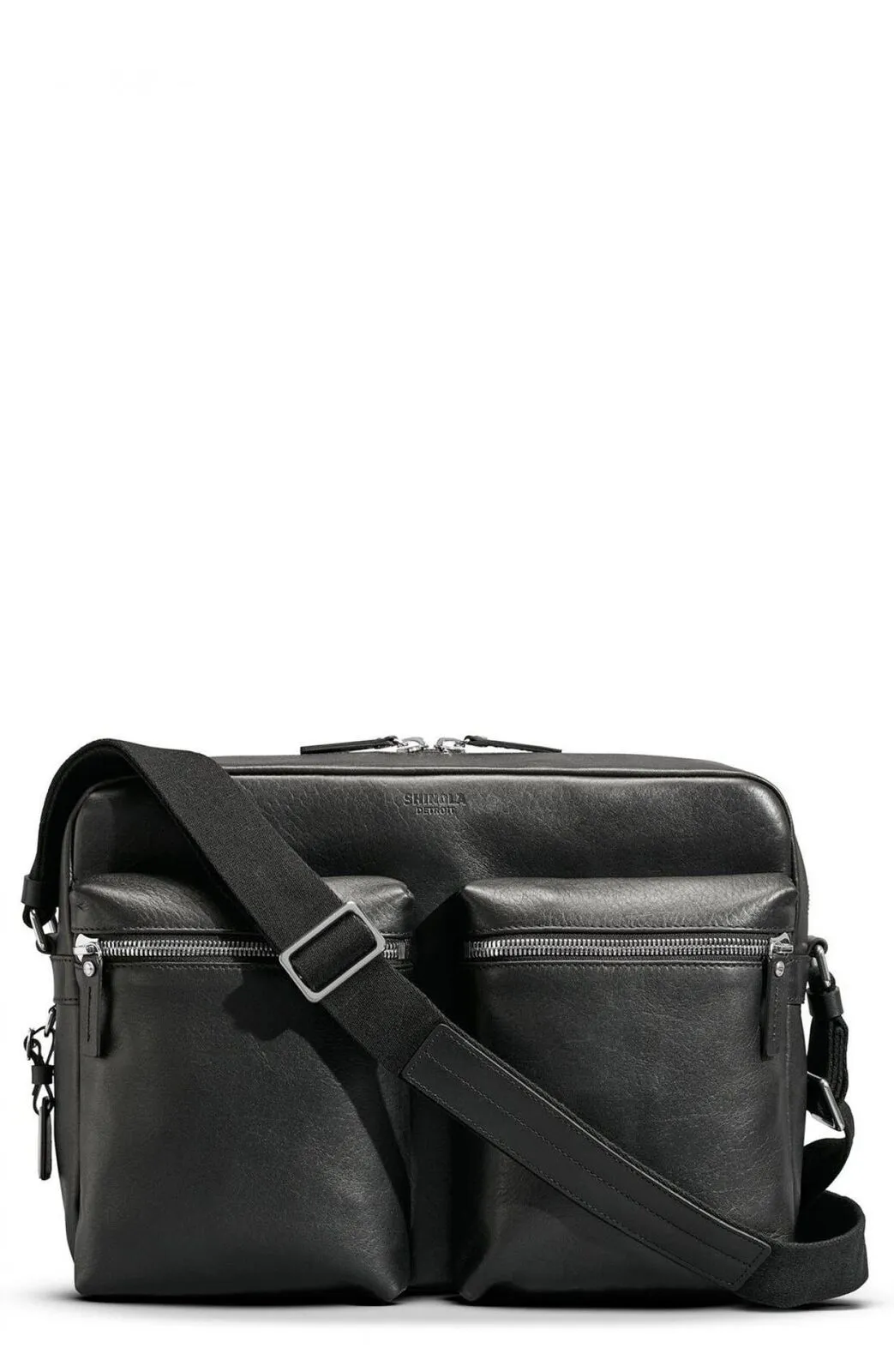 Shinola Zip Top Leather Messenger Camera Bag Black