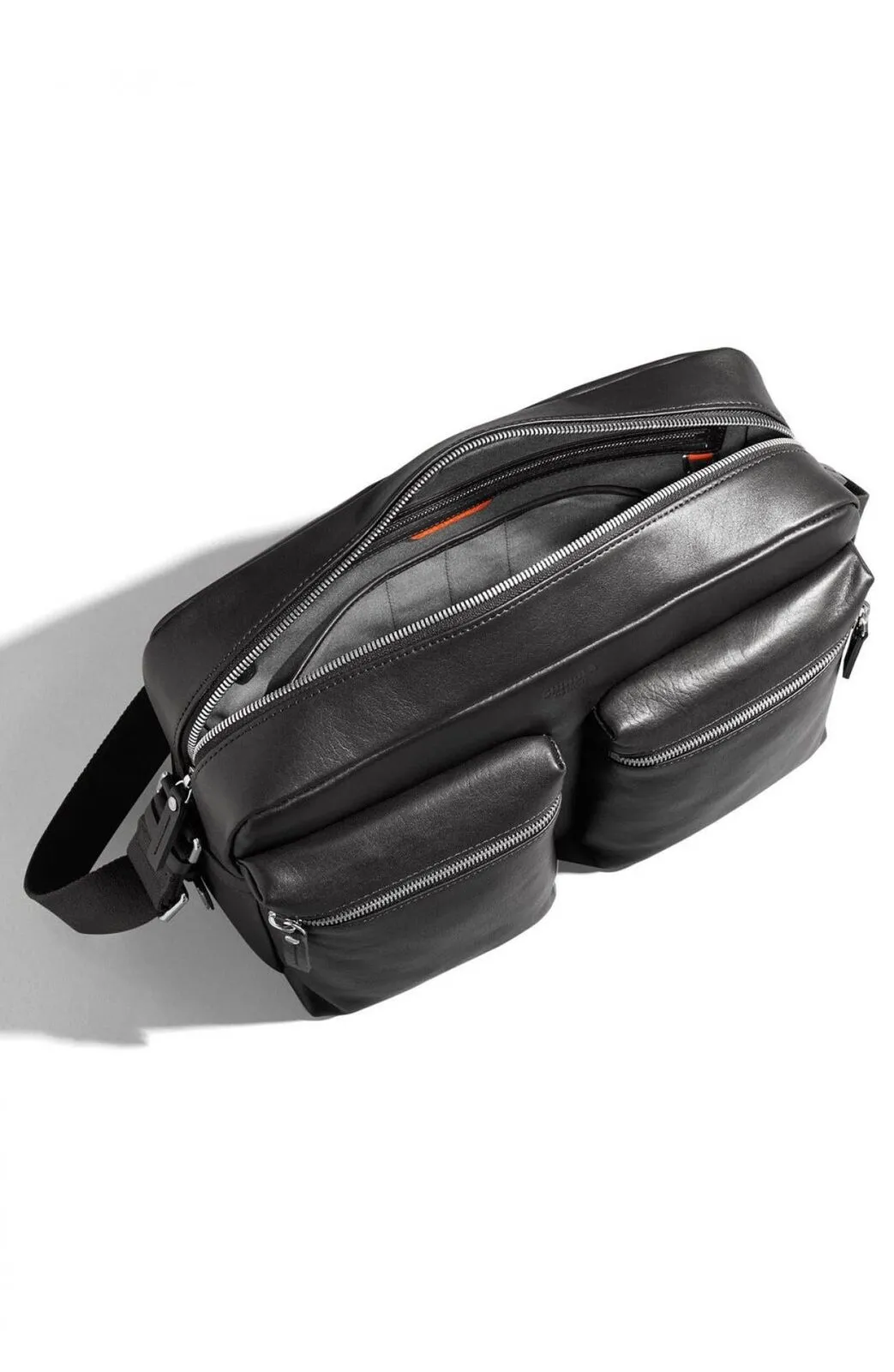 Shinola Zip Top Leather Messenger Camera Bag Black