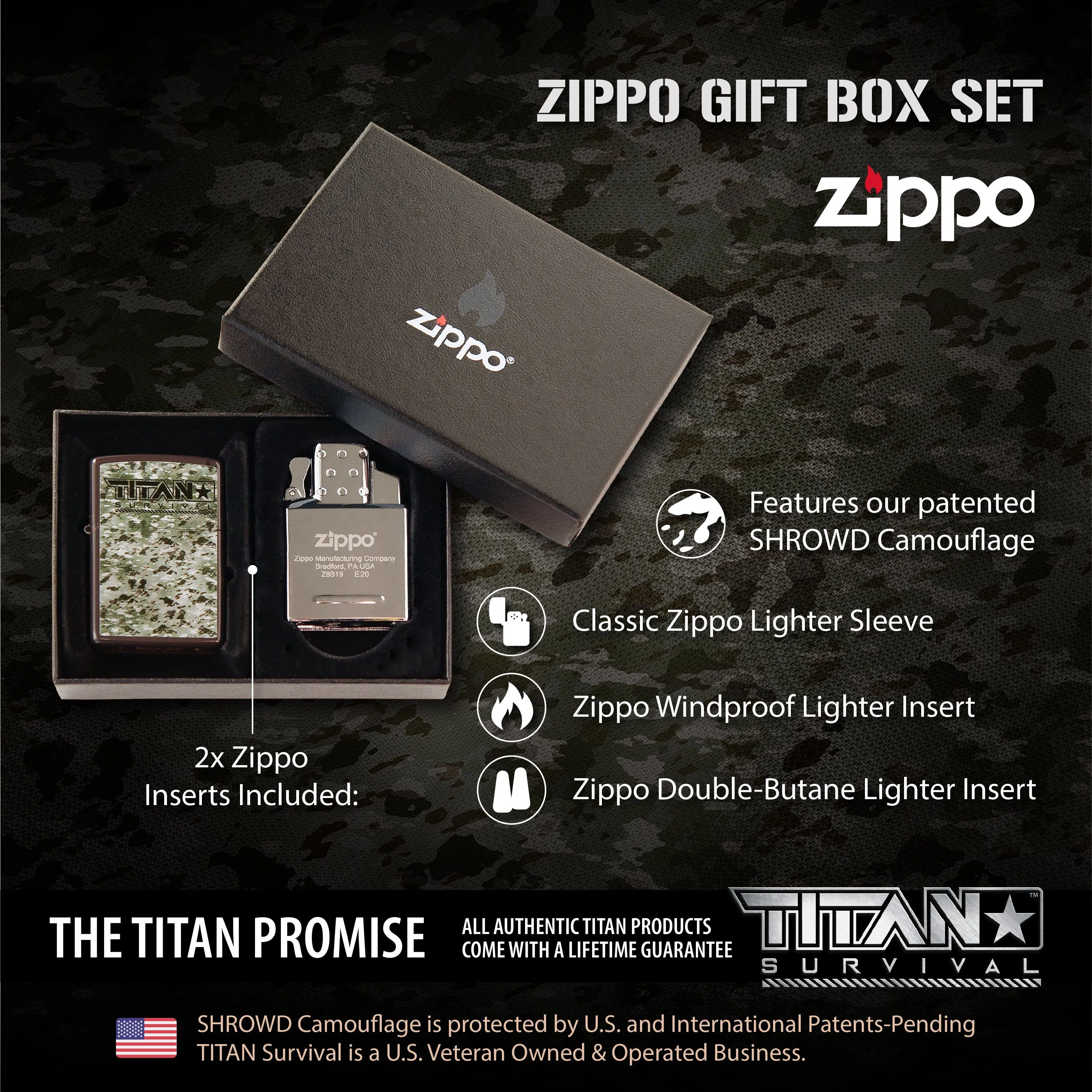 SHROWD Camouflage Zippo Lighter Gift Set