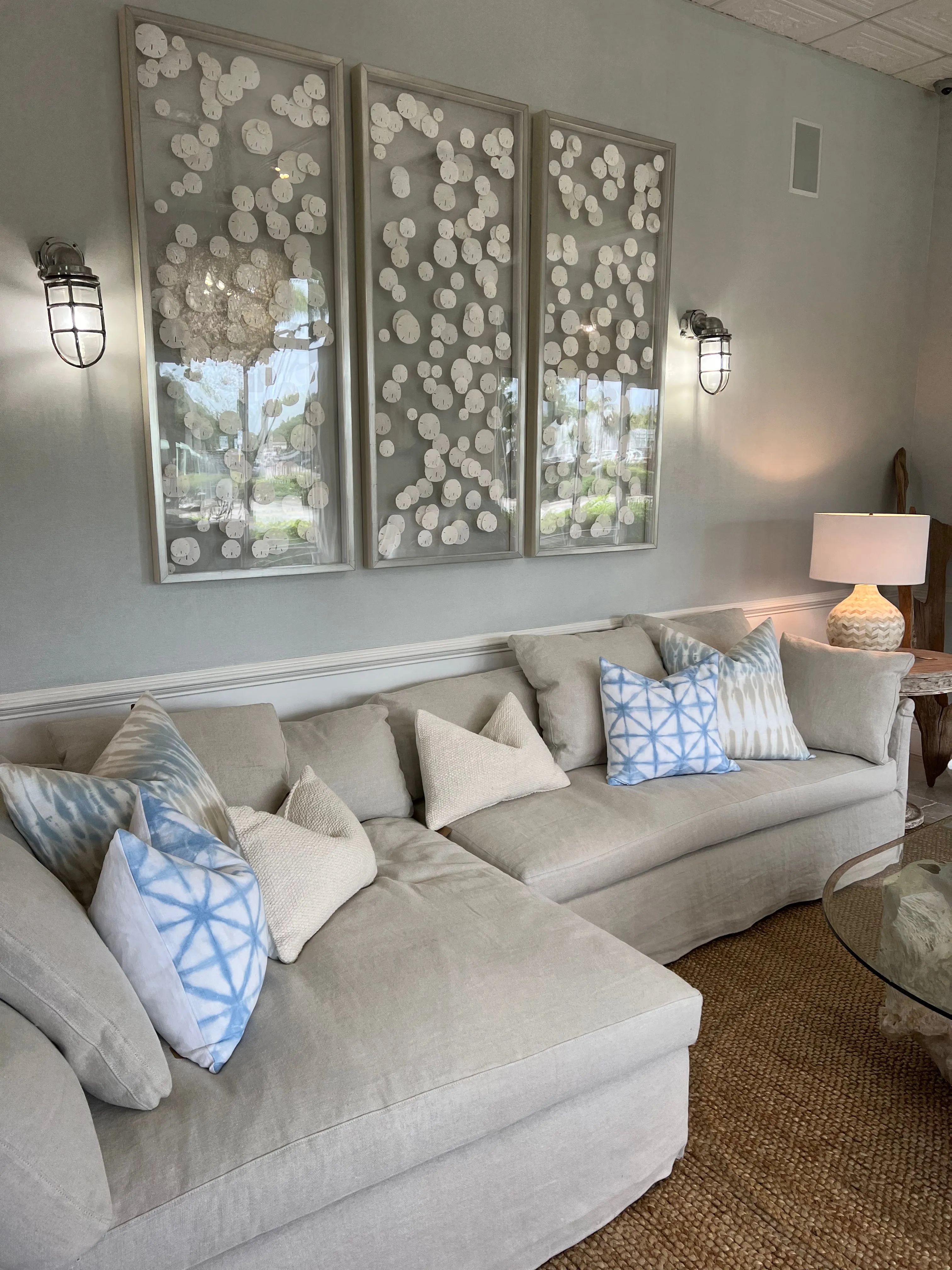 Silver Framed Sand Dollar Triptych: Coastal Elegance with Whimsical Charm -Several Sizes