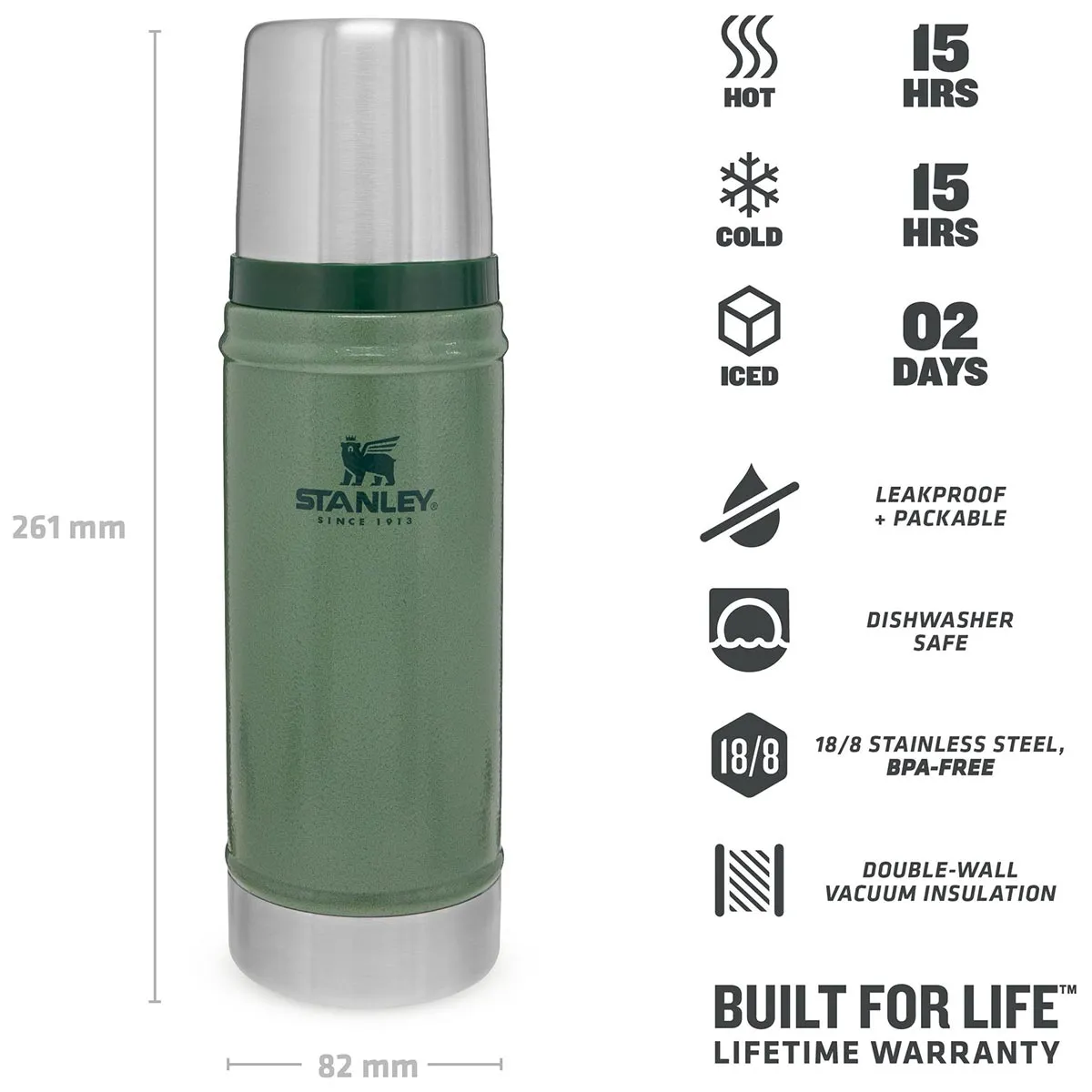 Stanley Classic Legendary Vacuum Thermos Flask 470ml Hammertone Green