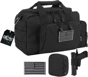 Tactical 2-Pistol Bag with Lockable Zip, US Flag Patch, MOLLE Pouch & Universal Holster
