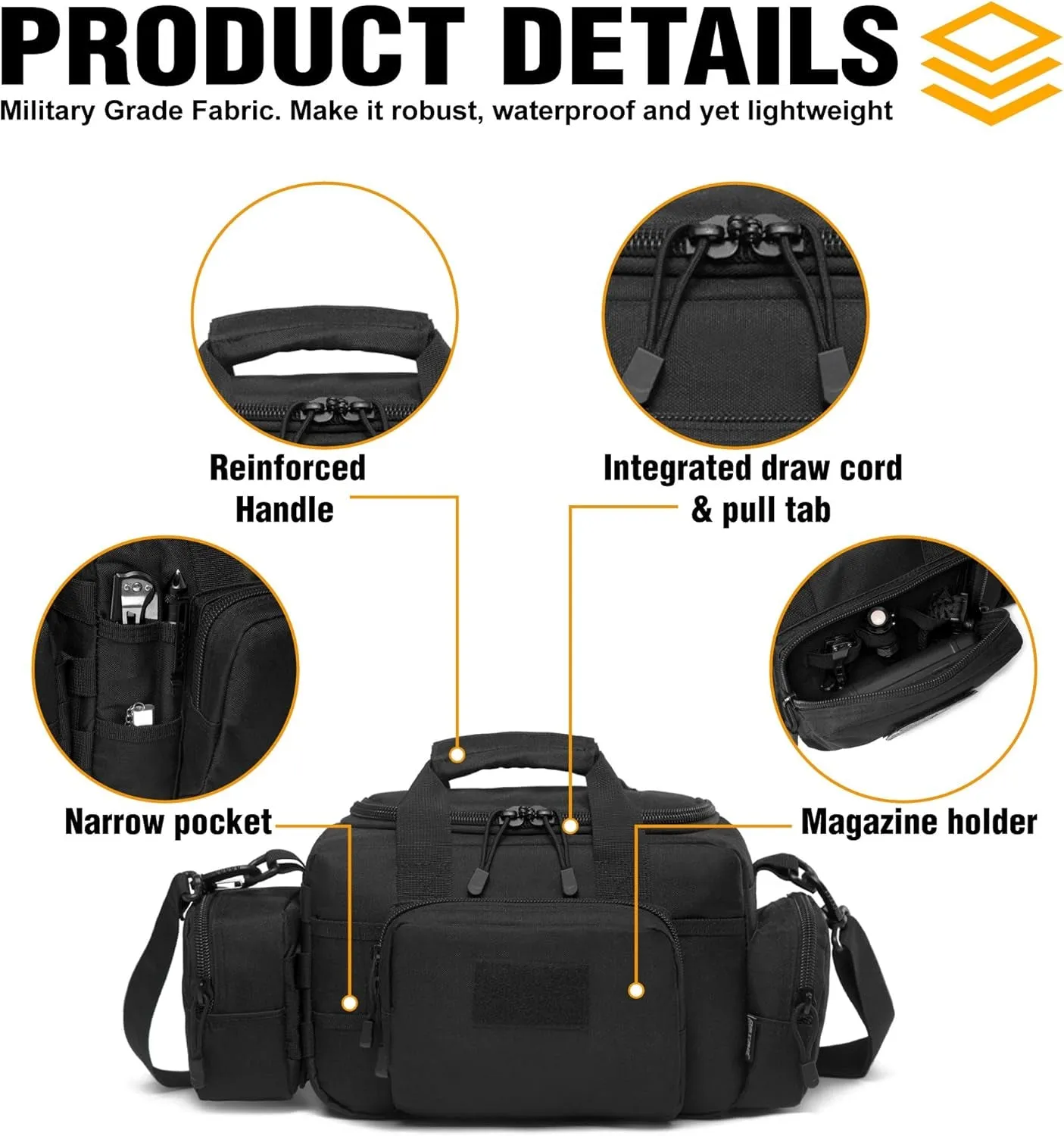 Tactical 2-Pistol Bag with Lockable Zip, US Flag Patch, MOLLE Pouch & Universal Holster