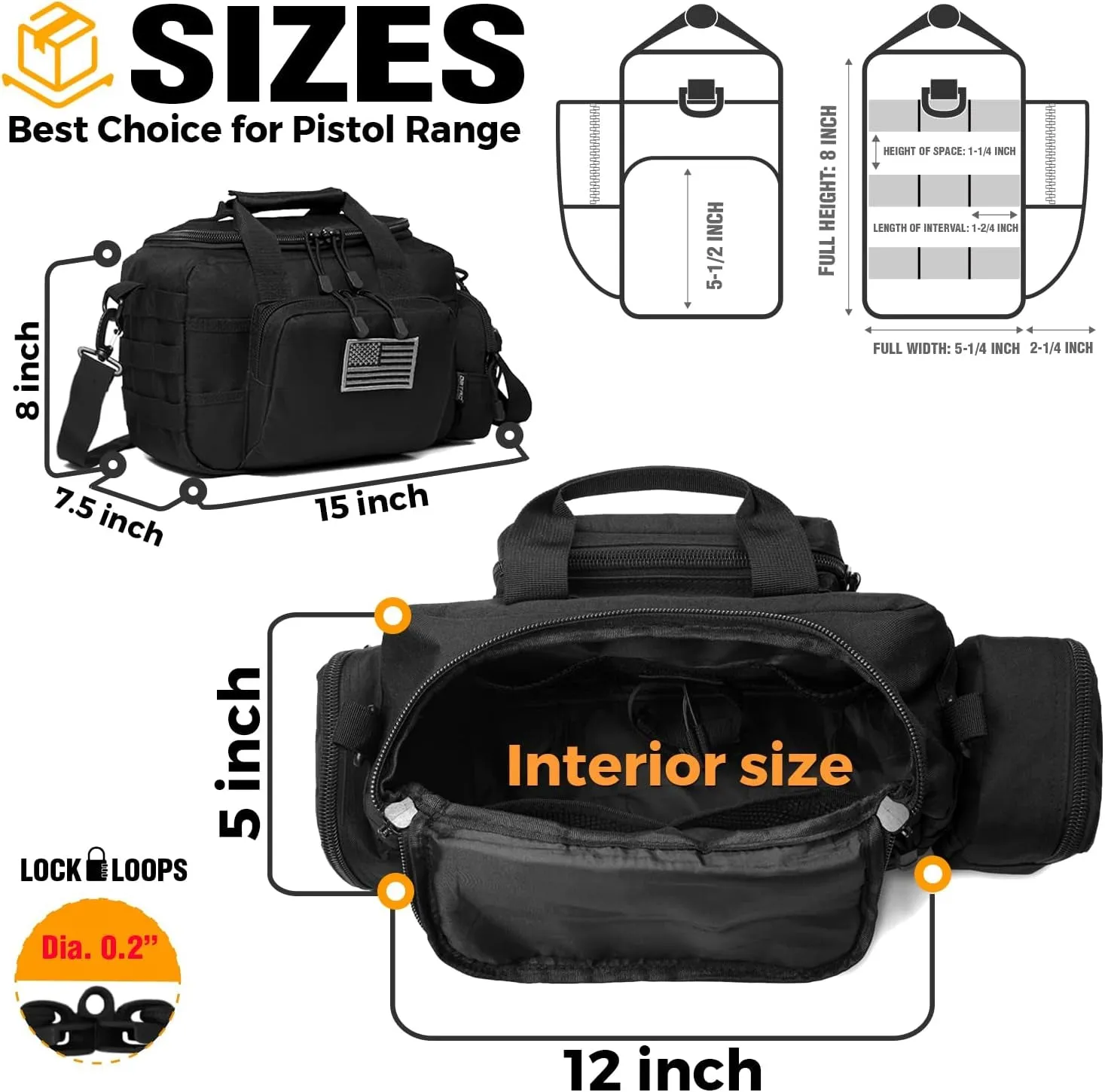 Tactical 2-Pistol Bag with Lockable Zip, US Flag Patch, MOLLE Pouch & Universal Holster