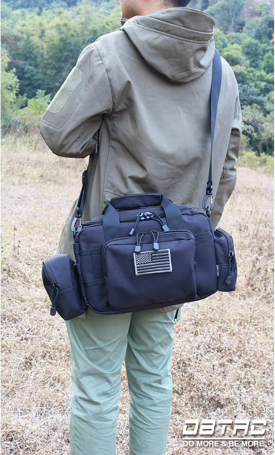 Tactical 2-Pistol Bag with Lockable Zip, US Flag Patch, MOLLE Pouch & Universal Holster