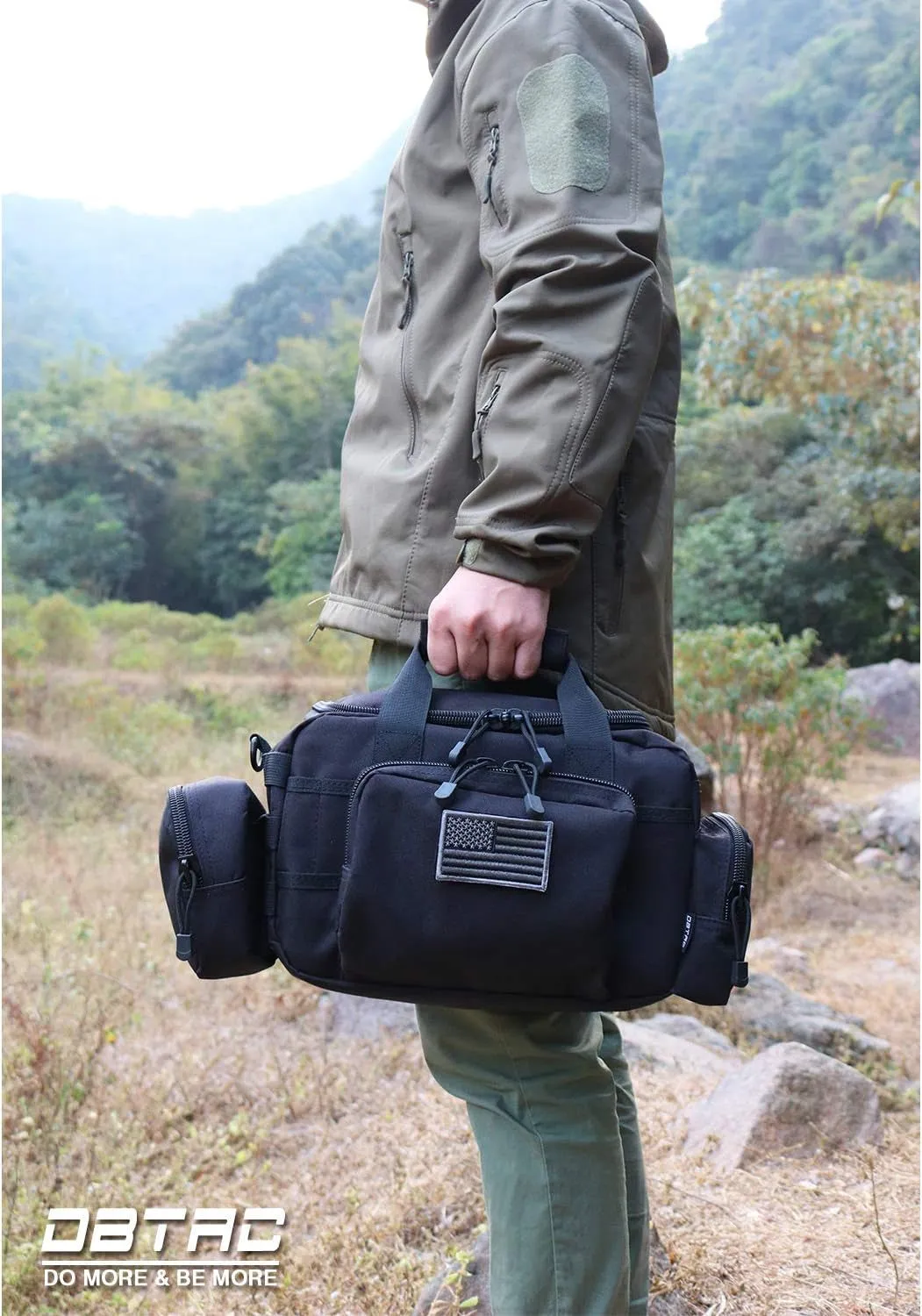 Tactical 2-Pistol Bag with Lockable Zip, US Flag Patch, MOLLE Pouch & Universal Holster