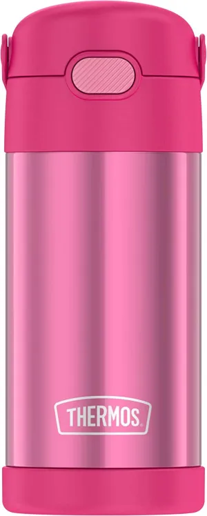 THERMOS FUNTAINER 12 Ounce Stainless Steel Vacuum Insulated Kids Straw Bottle, Pink