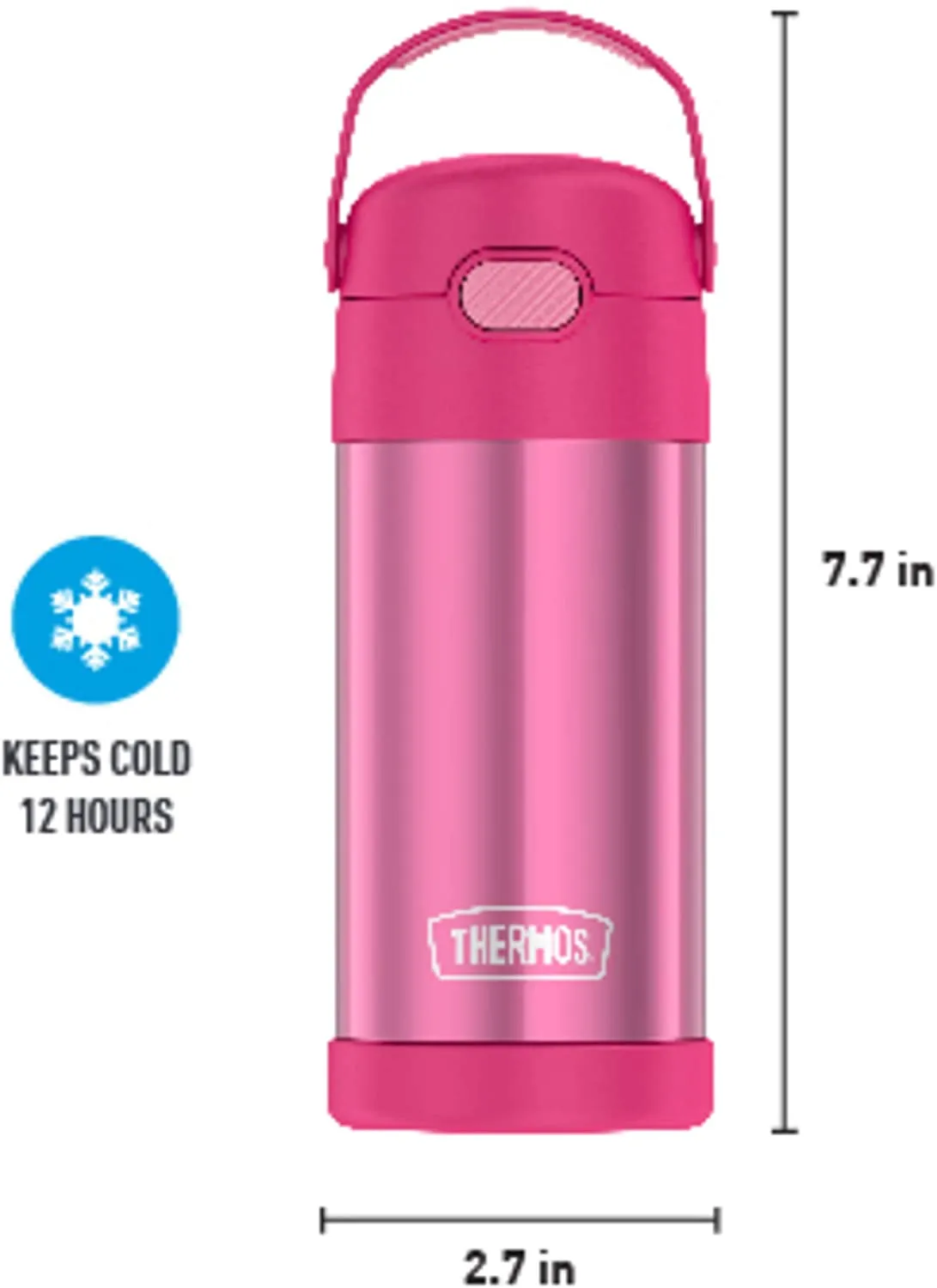 THERMOS FUNTAINER 12 Ounce Stainless Steel Vacuum Insulated Kids Straw Bottle, Pink