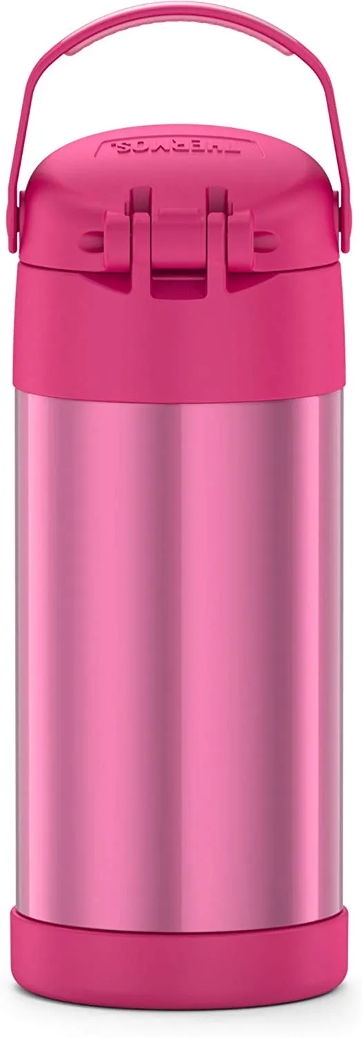 THERMOS FUNTAINER 12 Ounce Stainless Steel Vacuum Insulated Kids Straw Bottle, Pink