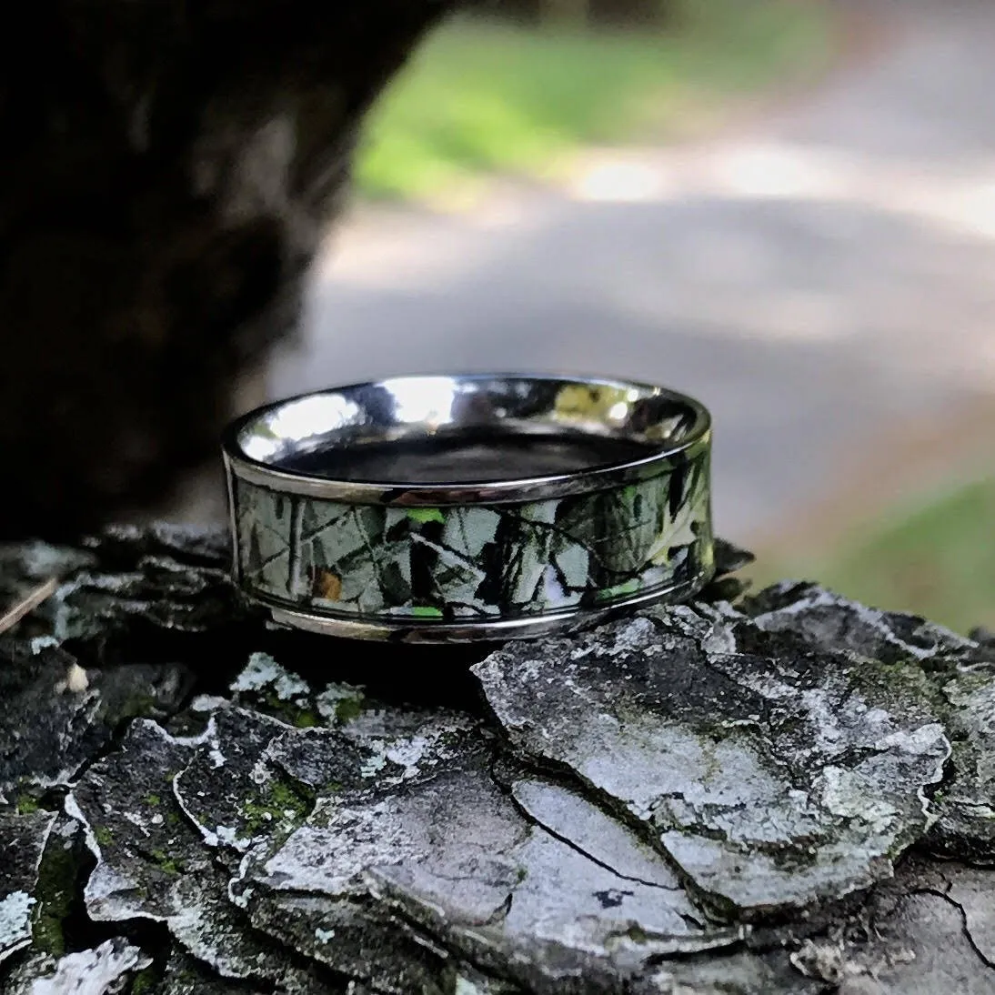Titanium Camo Ring Hunting Band Camouflage Wedding Band