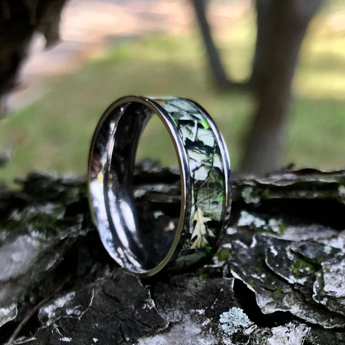 Titanium Camo Ring Hunting Band Camouflage Wedding Band