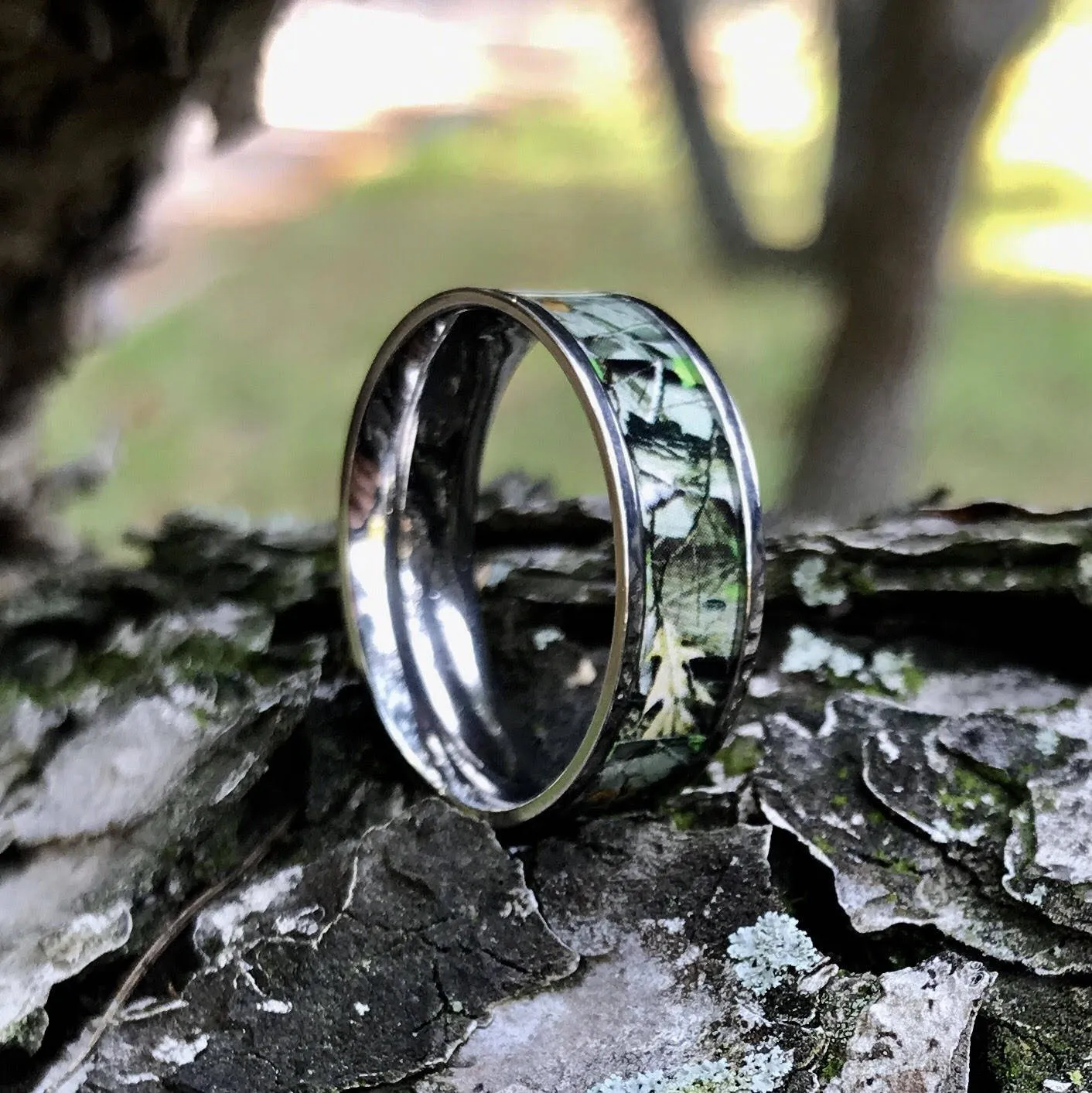 Titanium Camo Ring Hunting Band Camouflage Wedding Band