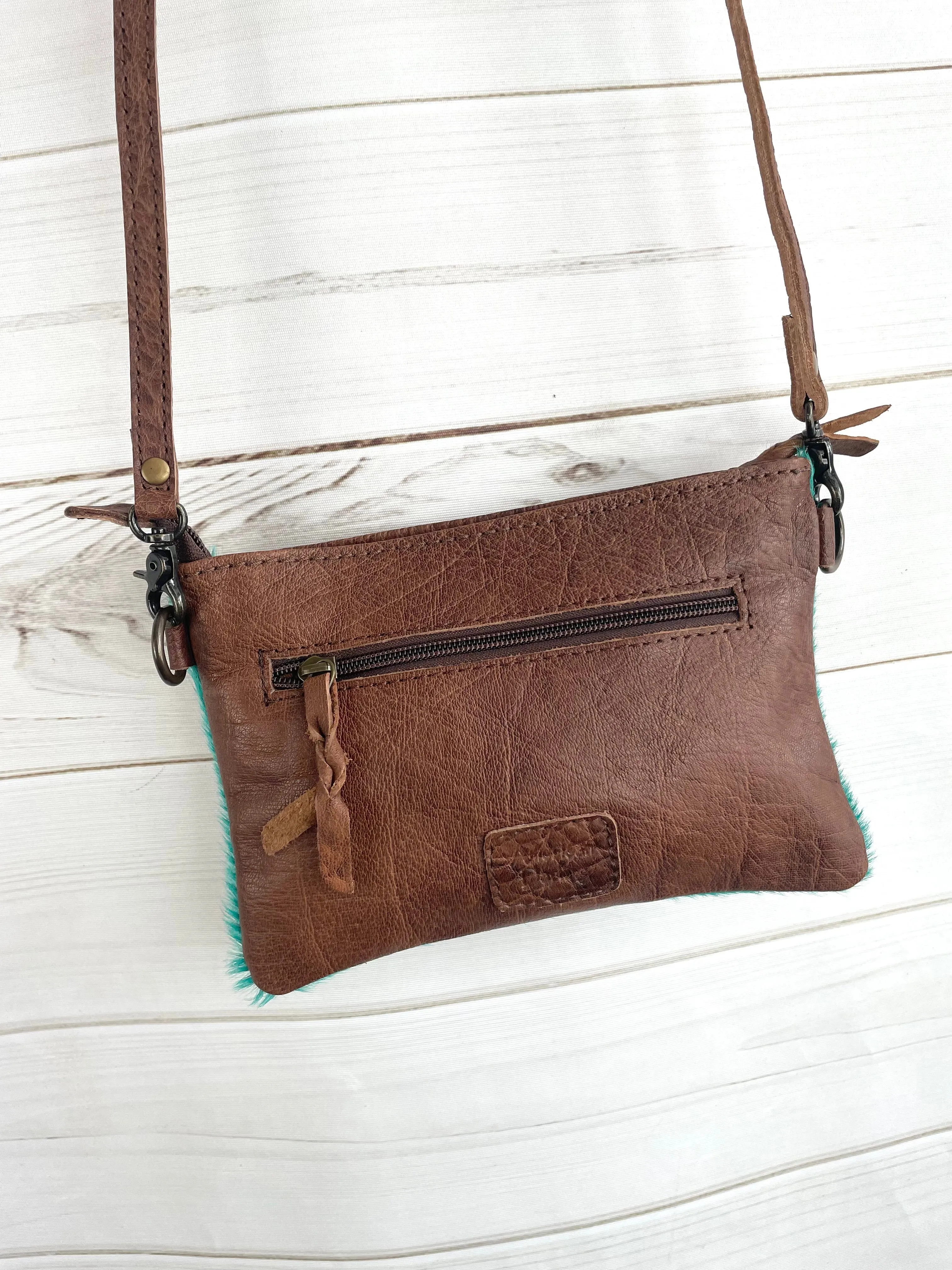 Turquoise Hide Leather Tooled Bag
