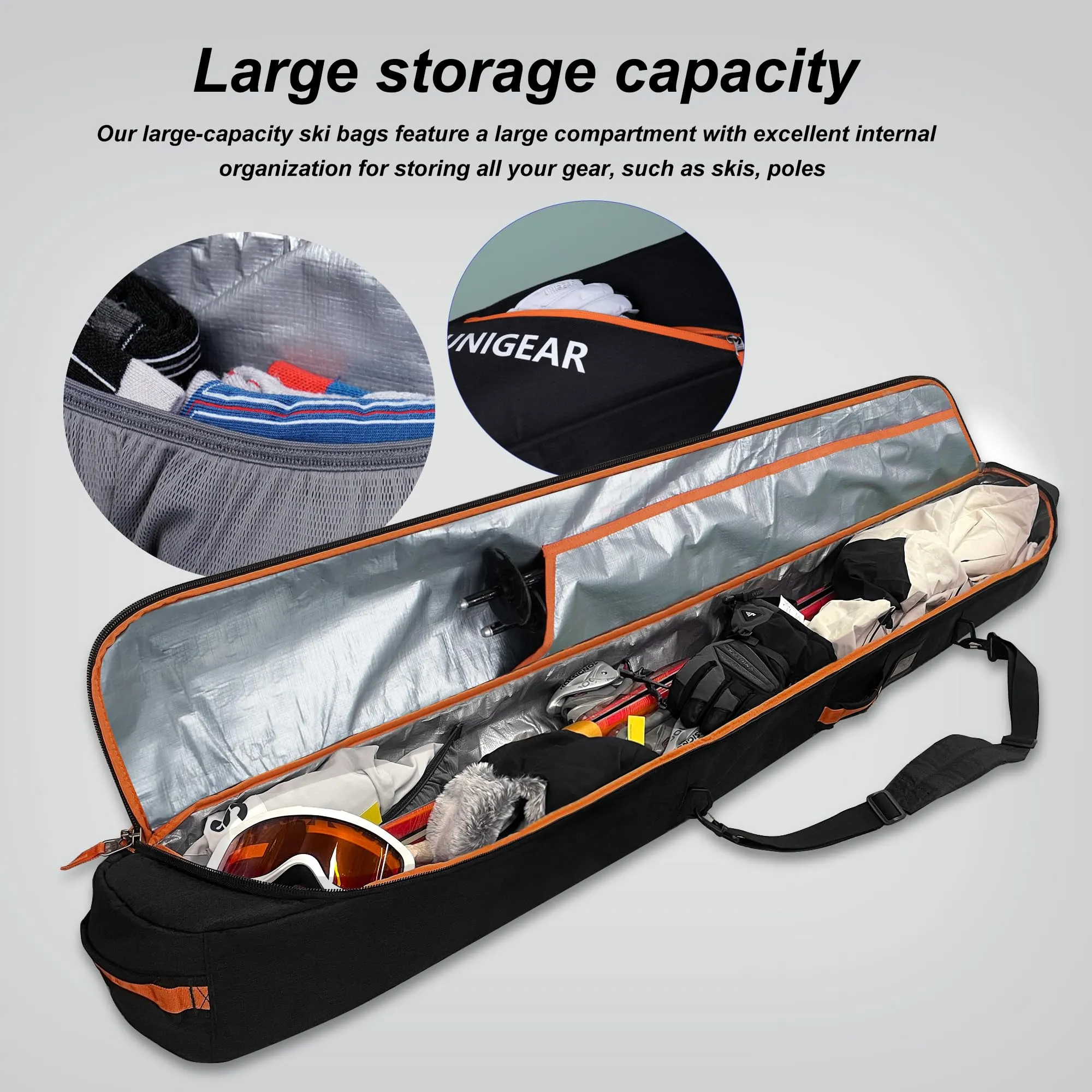 Unigear Waterproof Travel Ski Bag, 360° Fully Padded Protection, Up to 192cm
