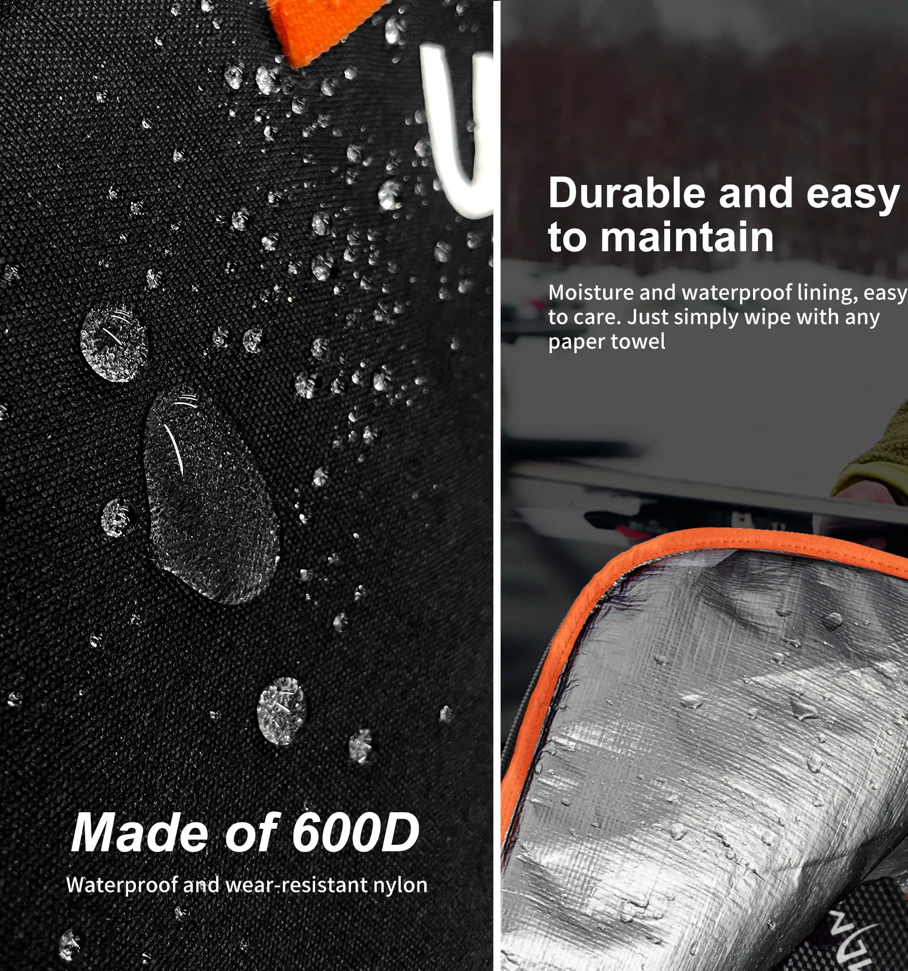 Unigear Waterproof Travel Ski Bag, 360° Fully Padded Protection, Up to 192cm