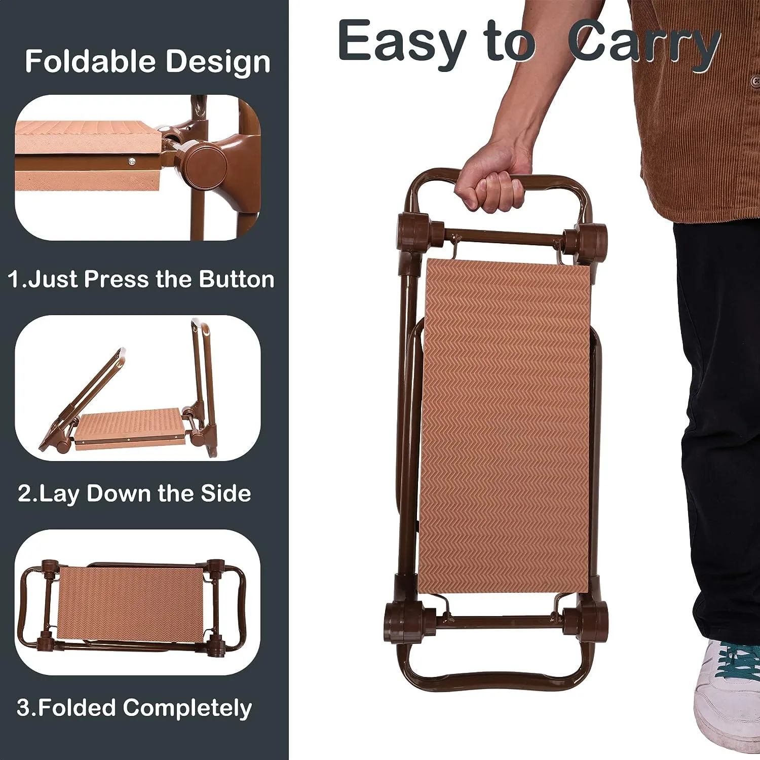 Widen Upgrade Garden Kneeler Seat Garden Stools Bench with 2 Tool Pouches, Brown