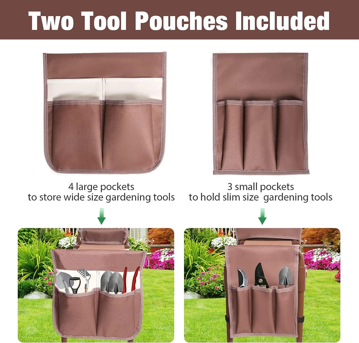 Widen Upgrade Garden Kneeler Seat Garden Stools Bench with 2 Tool Pouches, Brown