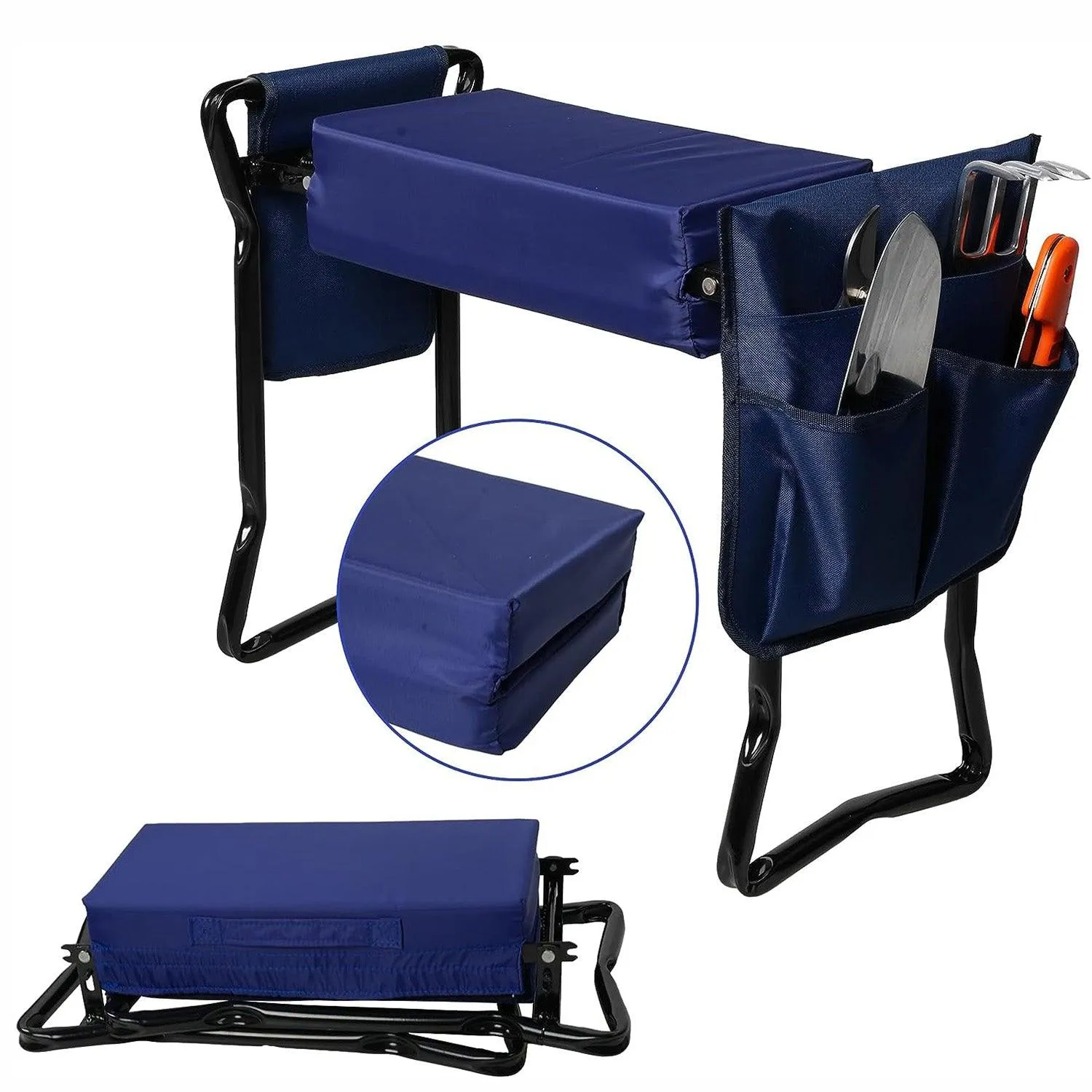 Wider Garden Kneeler Folding Garden Stools Bench and Seat with 2 Tool Pouches, Blue