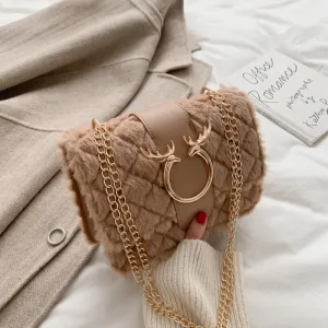 Women's Fashion Chain Lamb Wool Plush Western Crossbody Bags