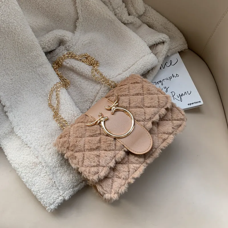 Women's Fashion Chain Lamb Wool Plush Western Crossbody Bags