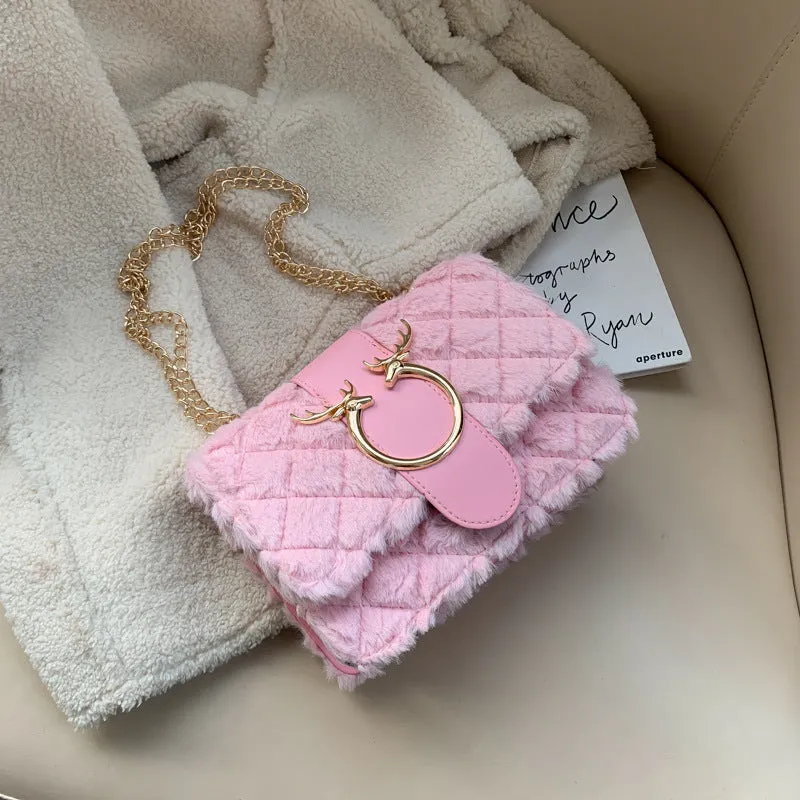 Women's Fashion Chain Lamb Wool Plush Western Crossbody Bags