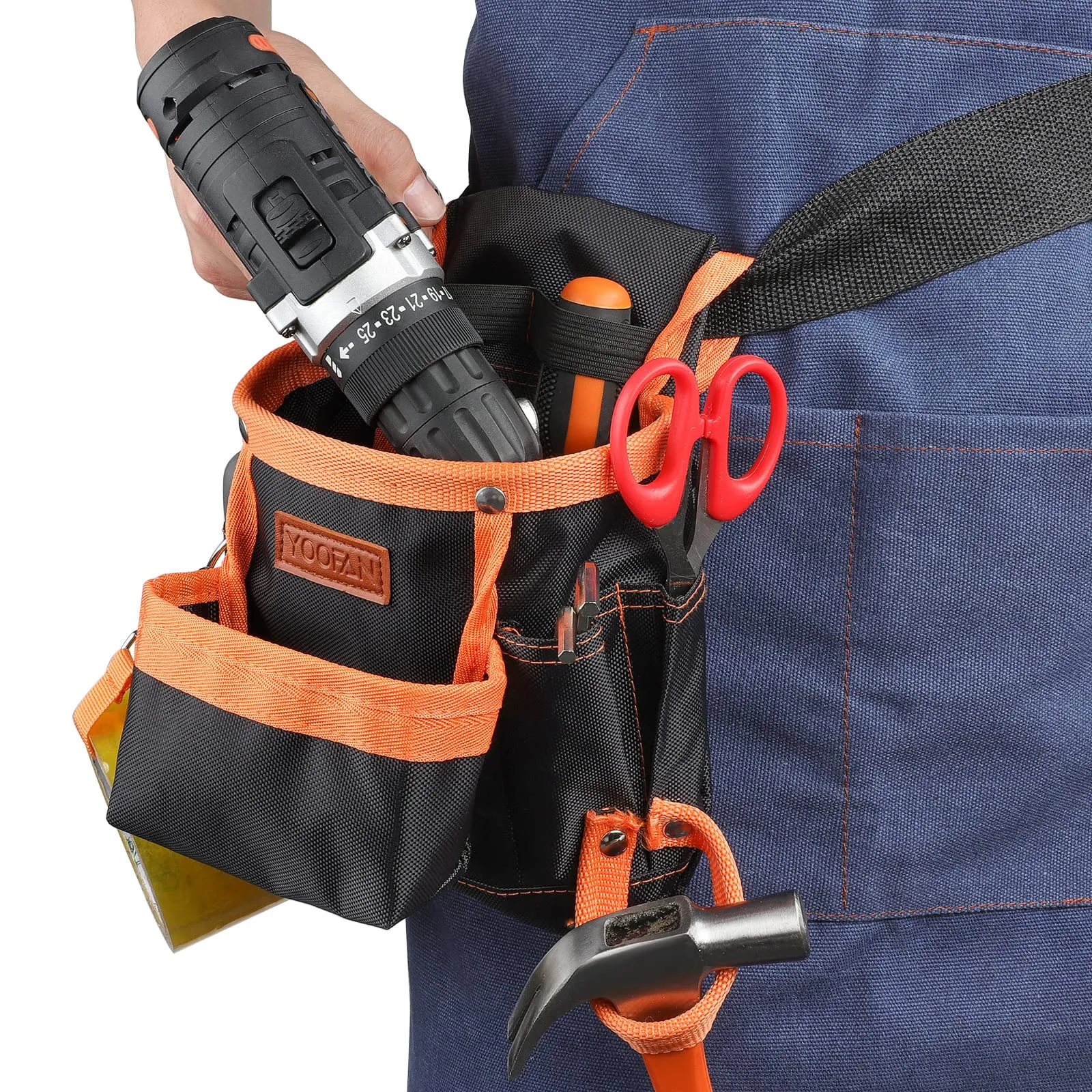 YOOFAN Tool Pouch - Tool Belt for Electrician Carpenter Construction Technician Gardening, Work Accessories for Men and Women, Orange